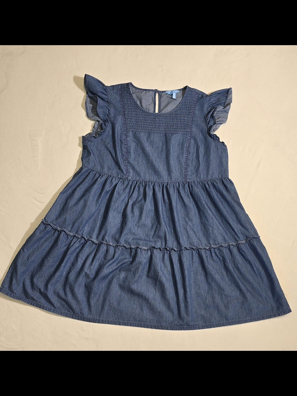 Draper James Denim Blue Tiered Mini Dress with Flutter Sleeves